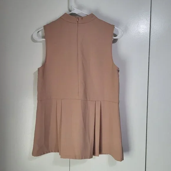 Ann Taylor Sleeveless Mock Neck Tank Blouse with Pleats SZ Small Pinkish Beige - Picture 3 of 10